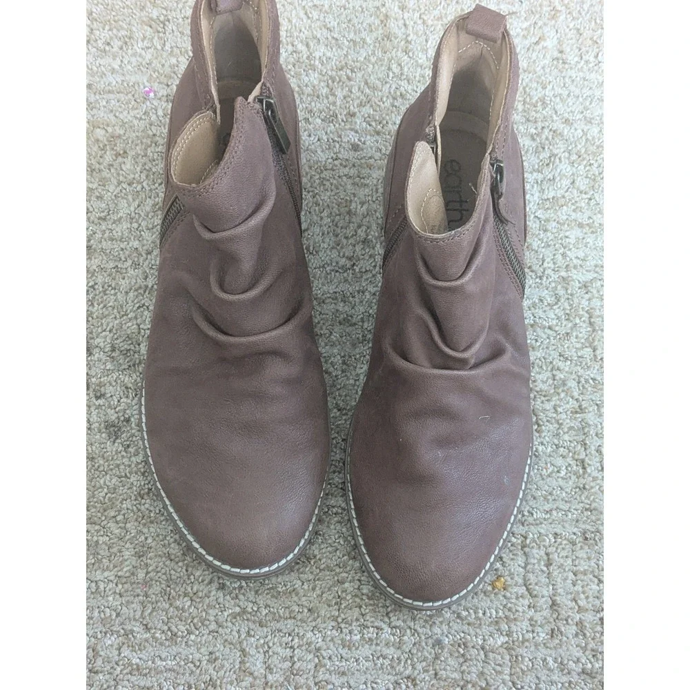 Earth Shoes Womens Brown Leather Ruched Slouchy Ankle Boots Side‎ Zip Size 10M